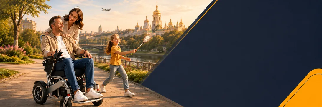 Щаслива родина на прогулянці з кріслом колісним Mover EA900